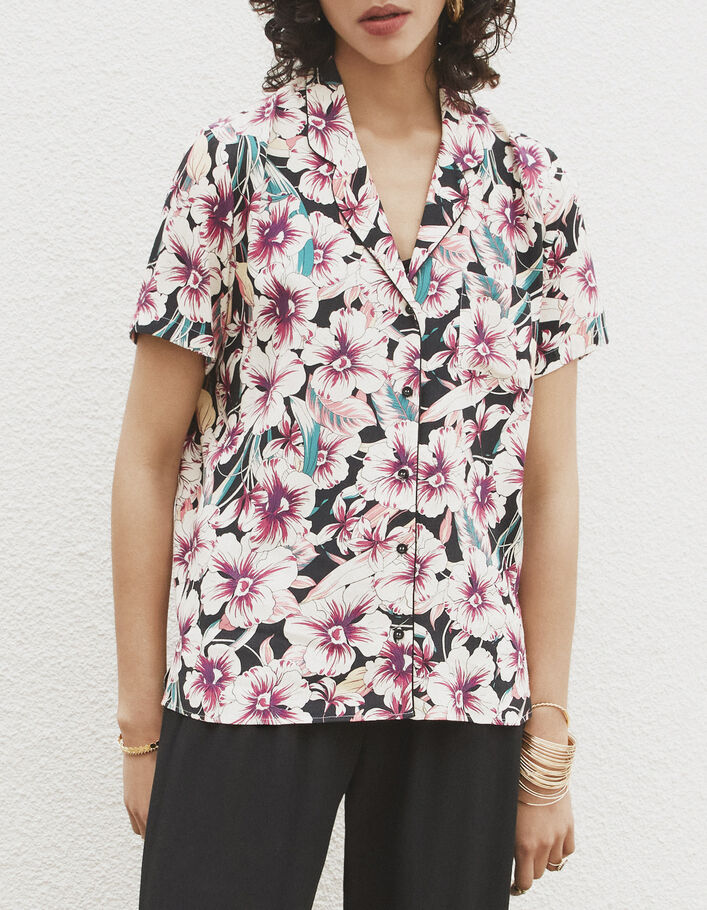 Camisa viscosa Ecovero® estampado floral tropical mujer - IKKS