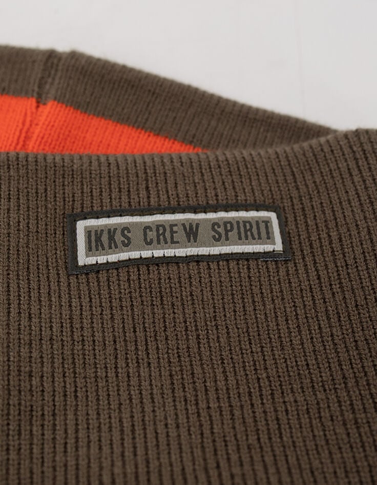 Kaki gebreide muts en snood rubbermarkering jongens-4
