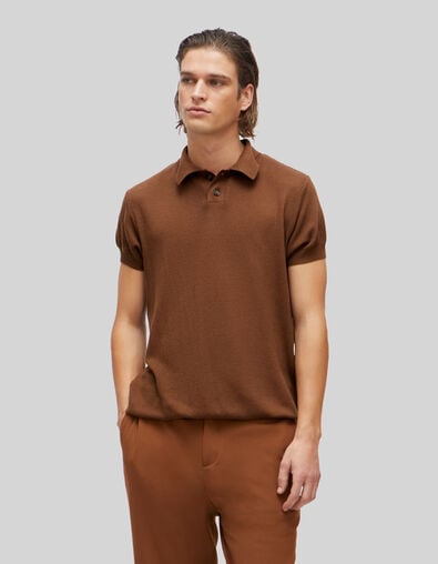 Pure Edition – Men’s amber openwork knit polo shirt - IKKS