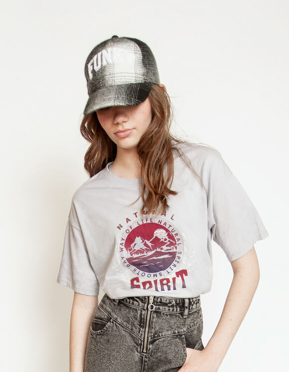 Hellviolettes Oversize-Mädchen-T-Shirt mit Bergmotiv