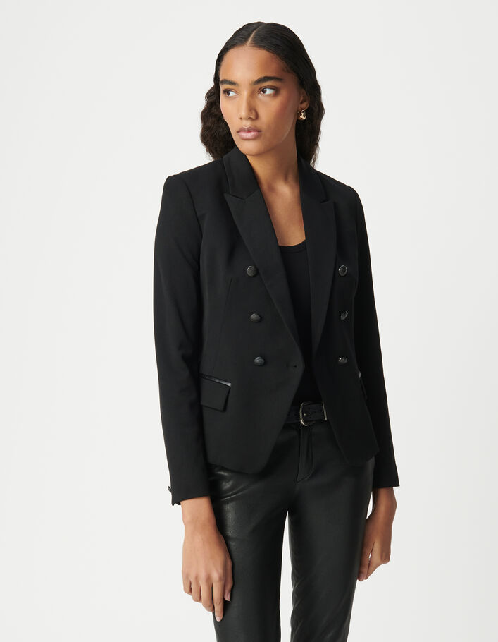 Ikks Veste Costume Courte Femme Veste Tailleur En Twill Noir Coupe