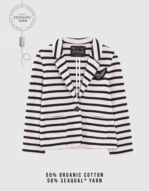 Girls’ ecru sailor jacket with black stripes and badges
