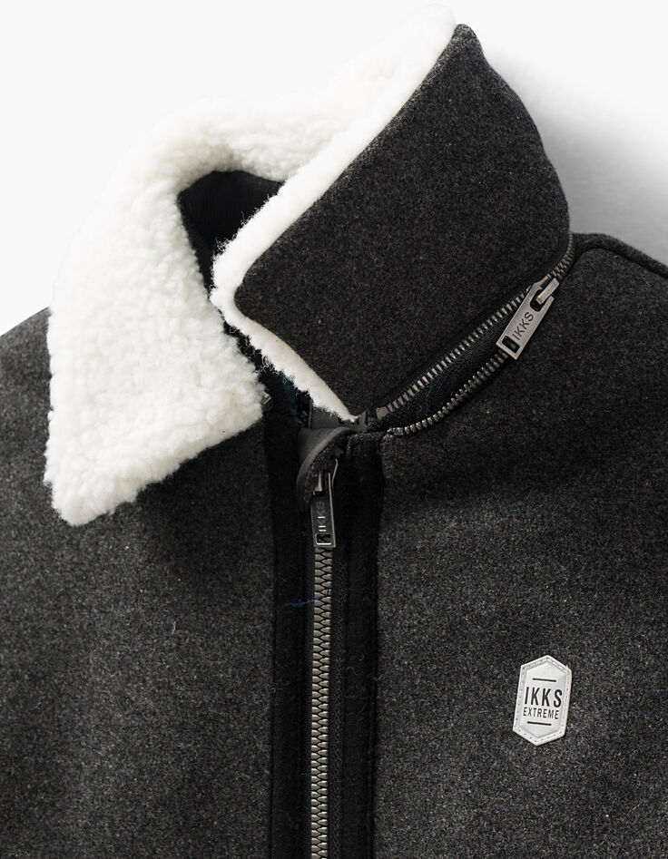 Boys’ anthracite grey marl Sherpa collar jacket-5