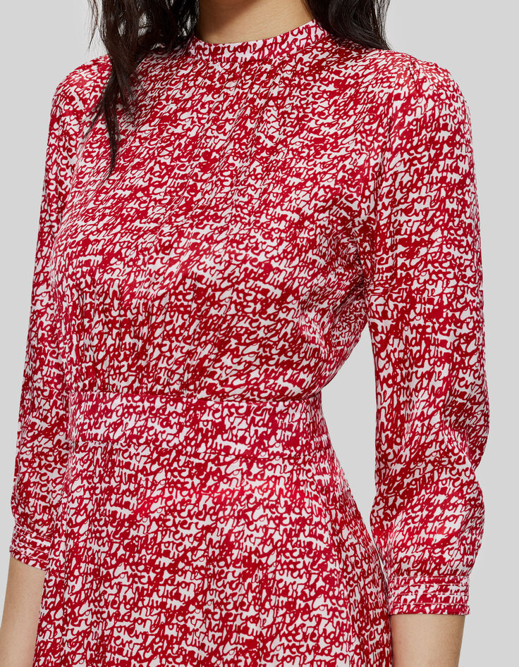 Rode midi-jurk tagprint Dames-4