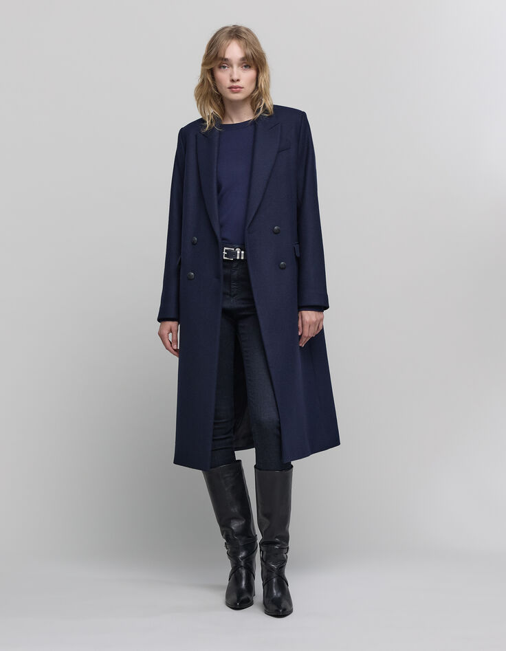 Women's long navy pea coat-1