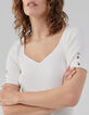 Pull blanc cassé en tricot côtelé à col carré en V Femme-2