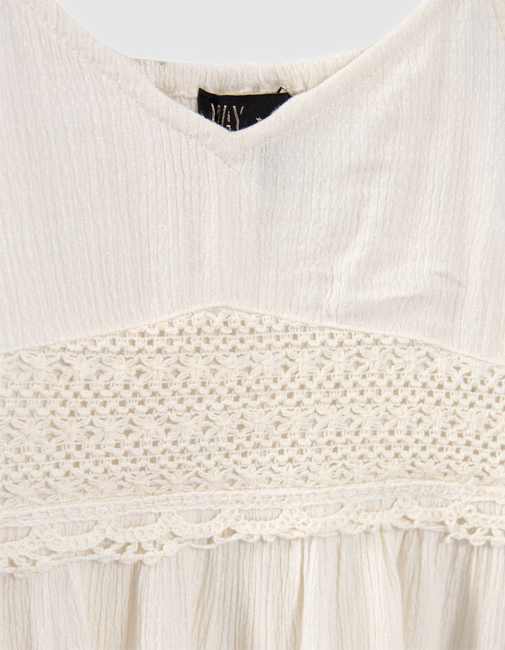 Cremewei&szlig;es Crop-M&auml;dchentop mit Spitze-5