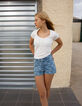 T-shirt blanc maille nid d'abeille fille-3