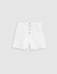 Short en jean blanc coton bio taille haute frangé Femme-5