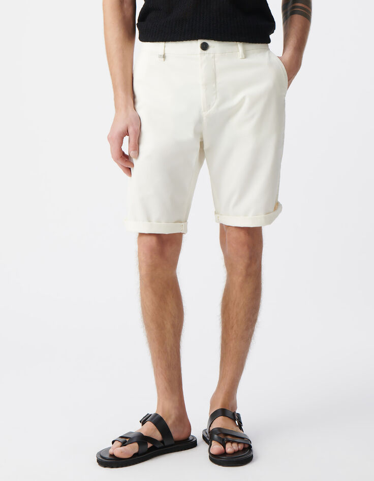 Krijtwitte TAPERED chinobermuda Heren-2