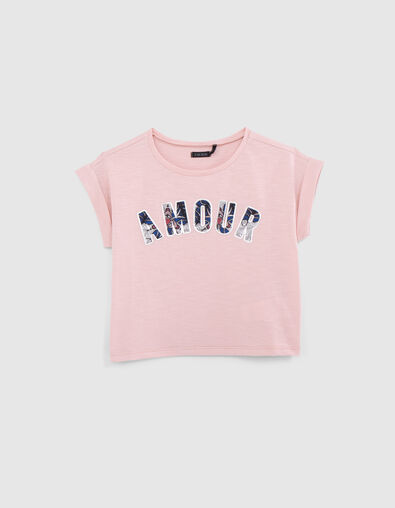 Camiseta rosa algodón orgánico mensaje goma wax niña - IKKS
