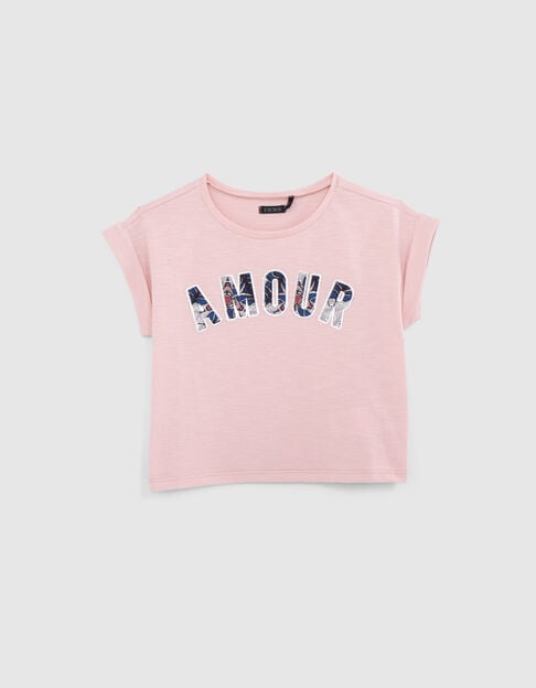 Camiseta rosa algodón orgánico mensaje goma wax niña - IKKS