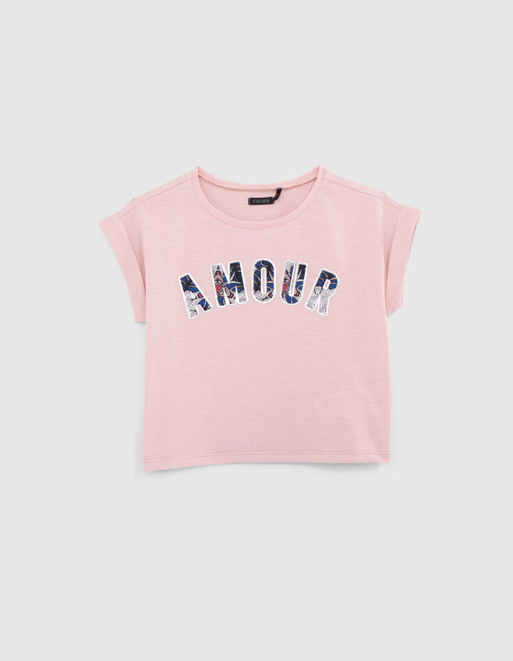 Camiseta rosa algodón orgánico mensaje goma wax niña-1