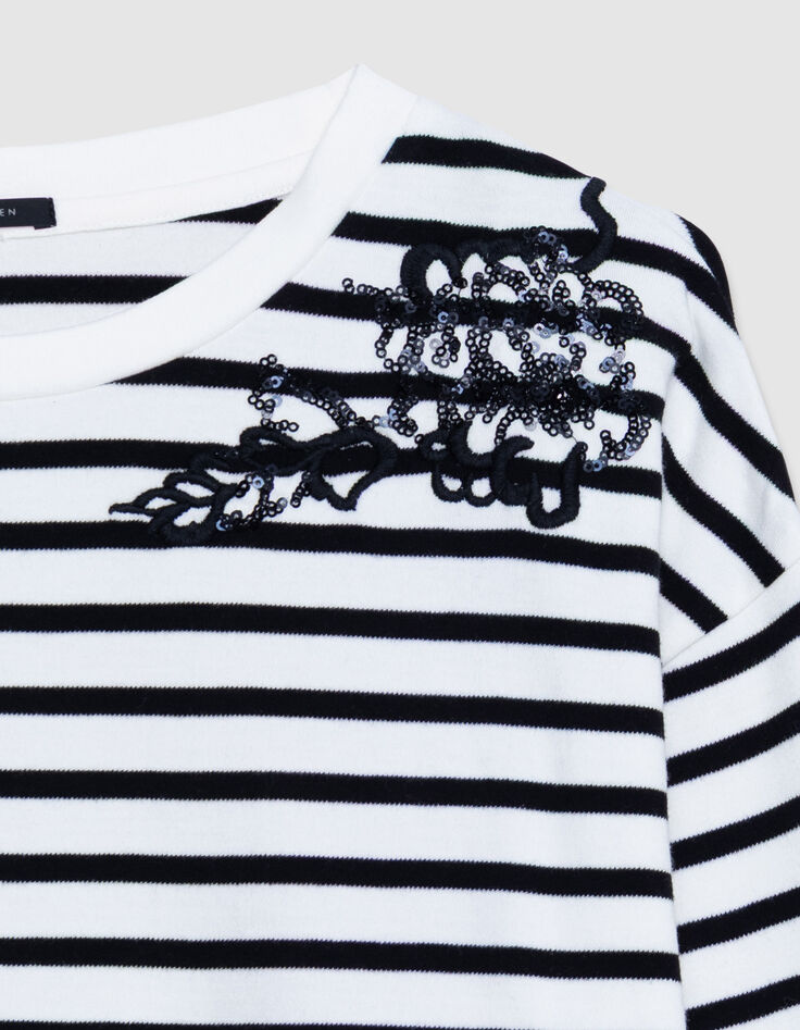 Mujer camiseta marineras de algod&oacute;n org&aacute;nico con bordado en el hombro-6