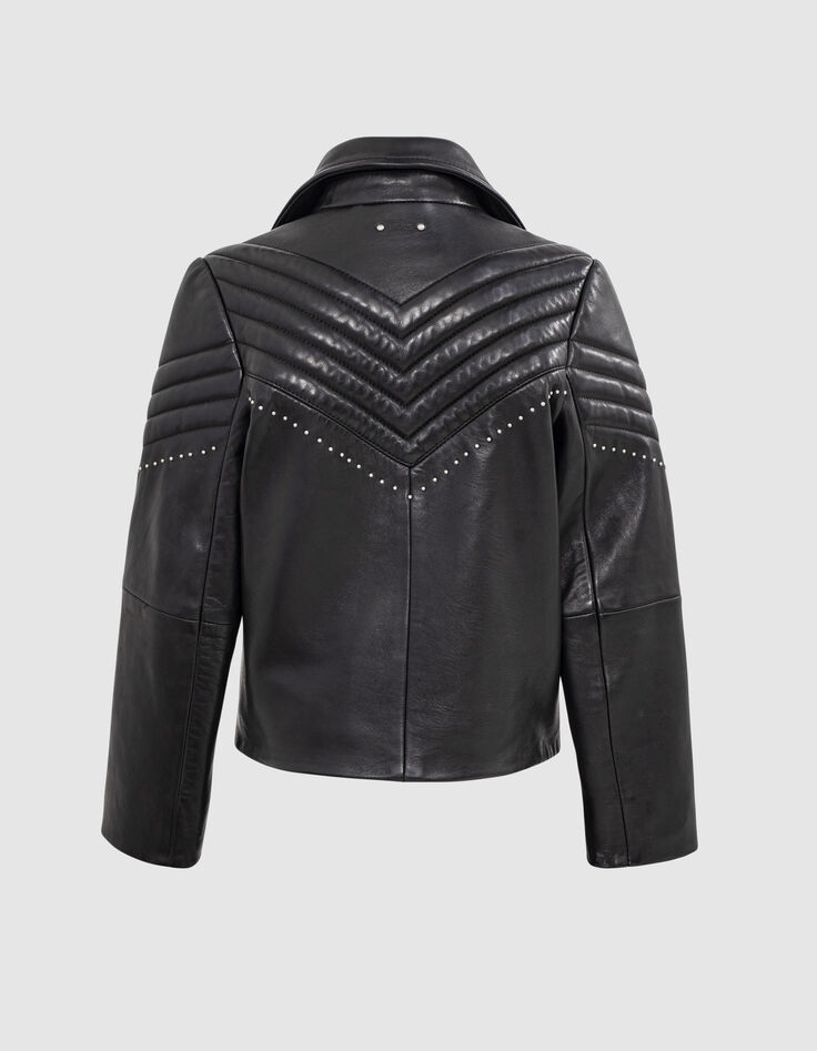Schwarze Lederjacke 1440 Leather Story mit Steppnähten-3