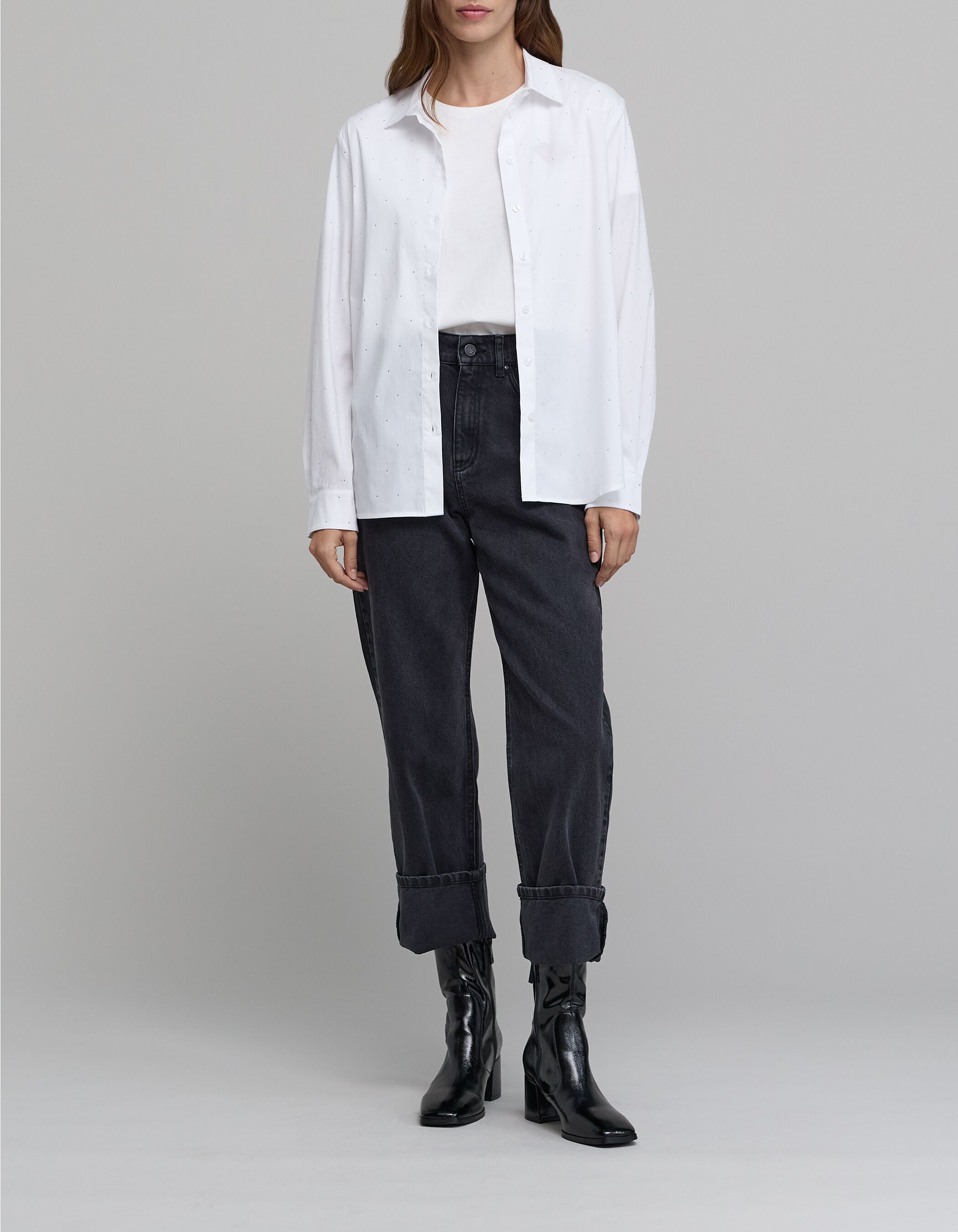 Jean large bleu clair taille haute à bords francs Femme
