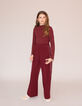 Wide-leg burgundy pants with ecru bias on girls' sides-1
