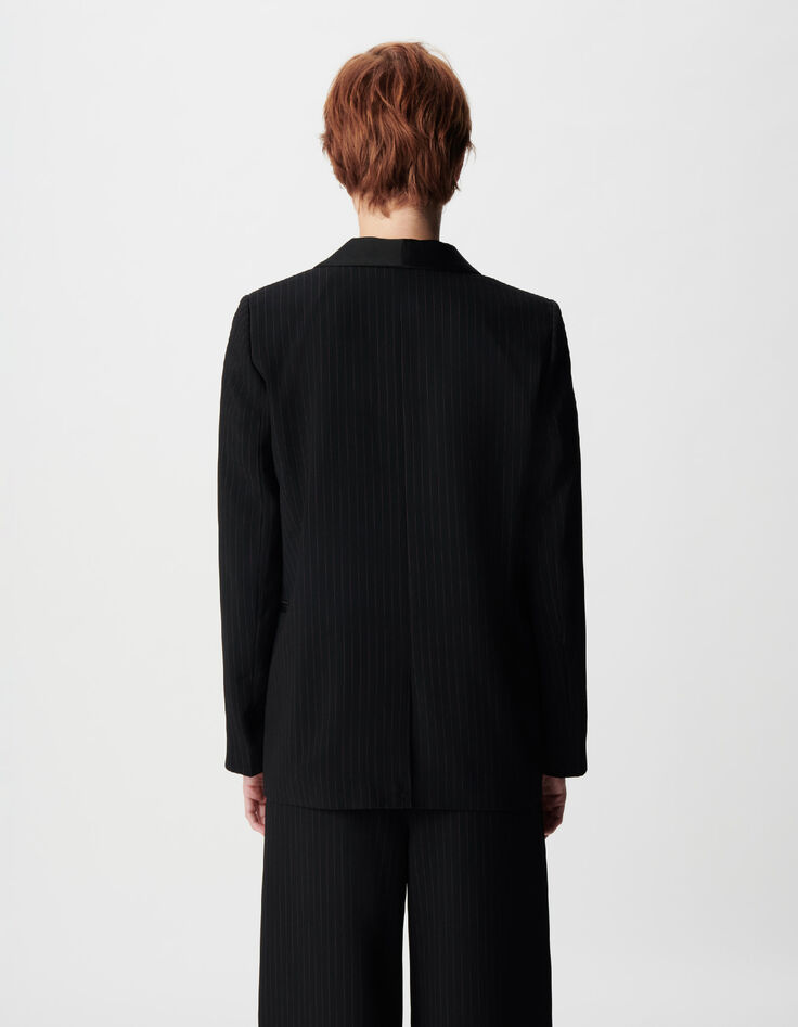 Women's black tennis color stripe suit jacket-3