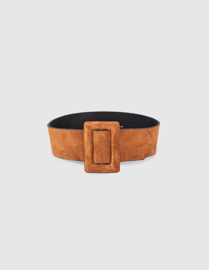 Women’s camel suede wide dress belt-2