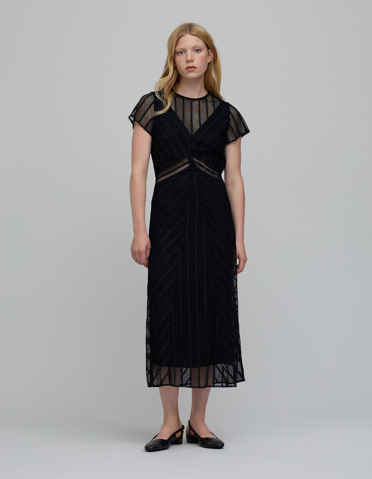 Schwarzes Midi-Damenspitzenkleid-1