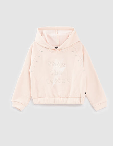 Lichtroze sweater met rivetten, geborduurde tekst meisjes - IKKS