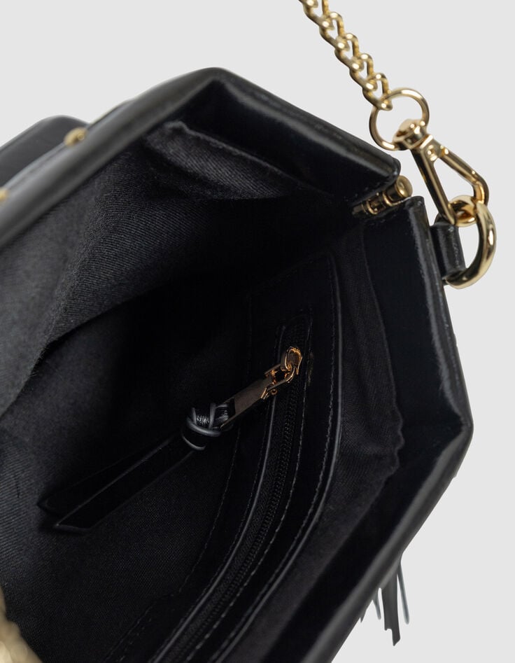 Schwarze Damen-Clutch Glacéleder Fransen-5