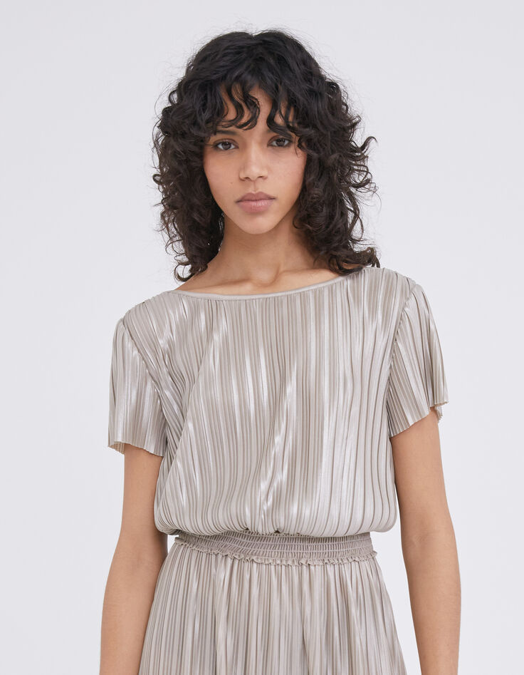 Robe longue dorée plissée réversible Femme-8