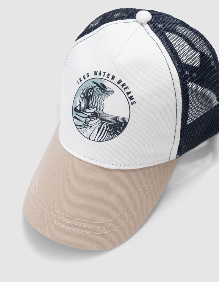 Casquette marine et blanche visière beige garçon-3