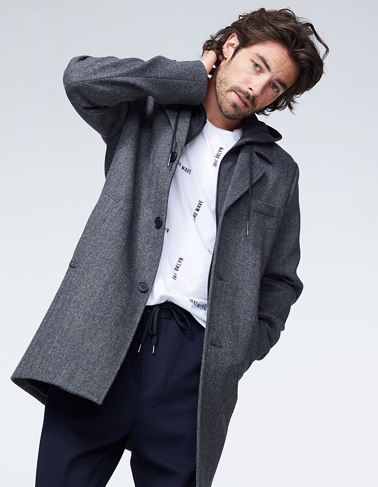 Manteau gris souris à chevrons à capuche Homme-2