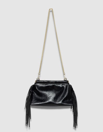 Schwarze Damen-Clutch Glacéleder Fransen - IKKS