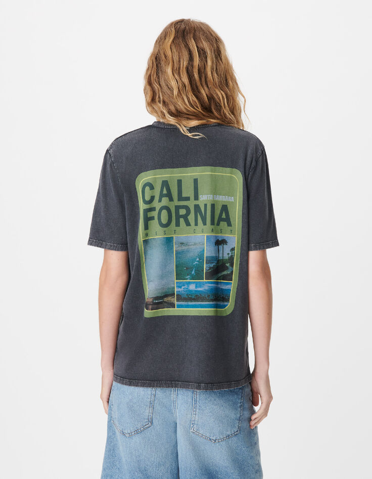 Tee-shirt col V gris maxi visuel dos Femme-3