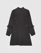 Girls&rsquo; black dotted Swiss jacquard dress with dickey-1
