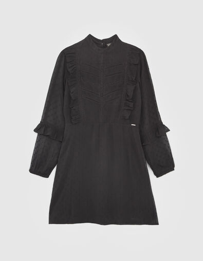 Girls&rsquo; black dotted Swiss jacquard dress with dickey - IKKS