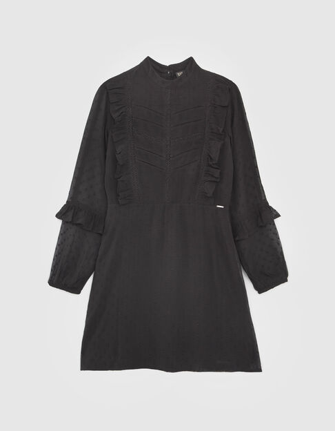 Girls&rsquo; black dotted Swiss jacquard dress with dickey - IKKS