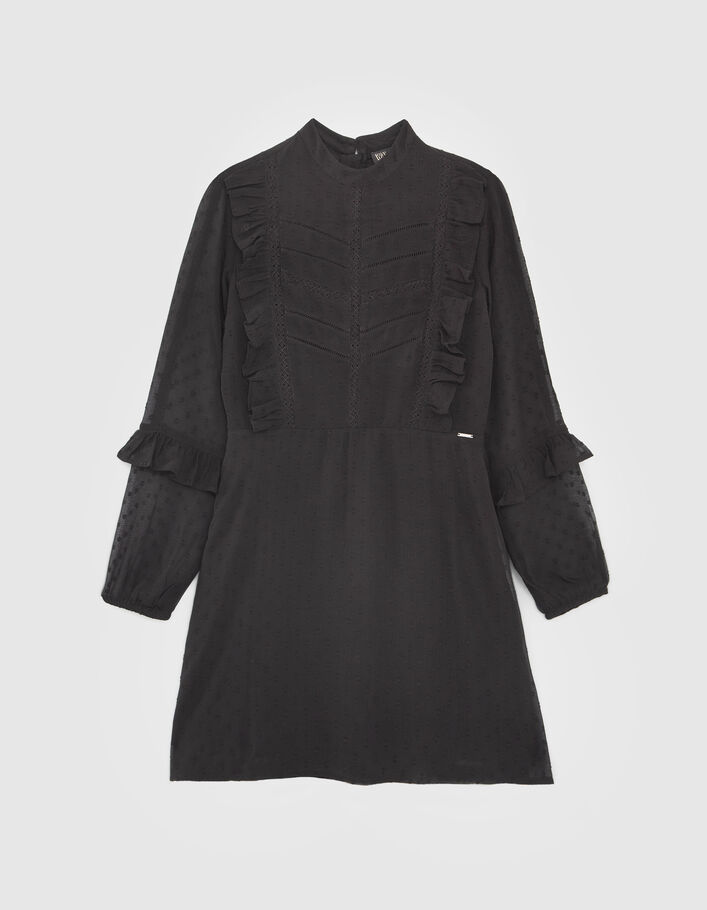 Zwarte jurk jacquard plumetis met frontje meisjes-3