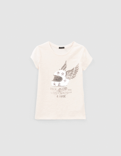 Girls’ white reversible sequin winged helmet T-shirt - IKKS
