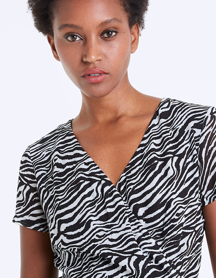 Vestido drapeado crepé de viscosa estampado cebra-5