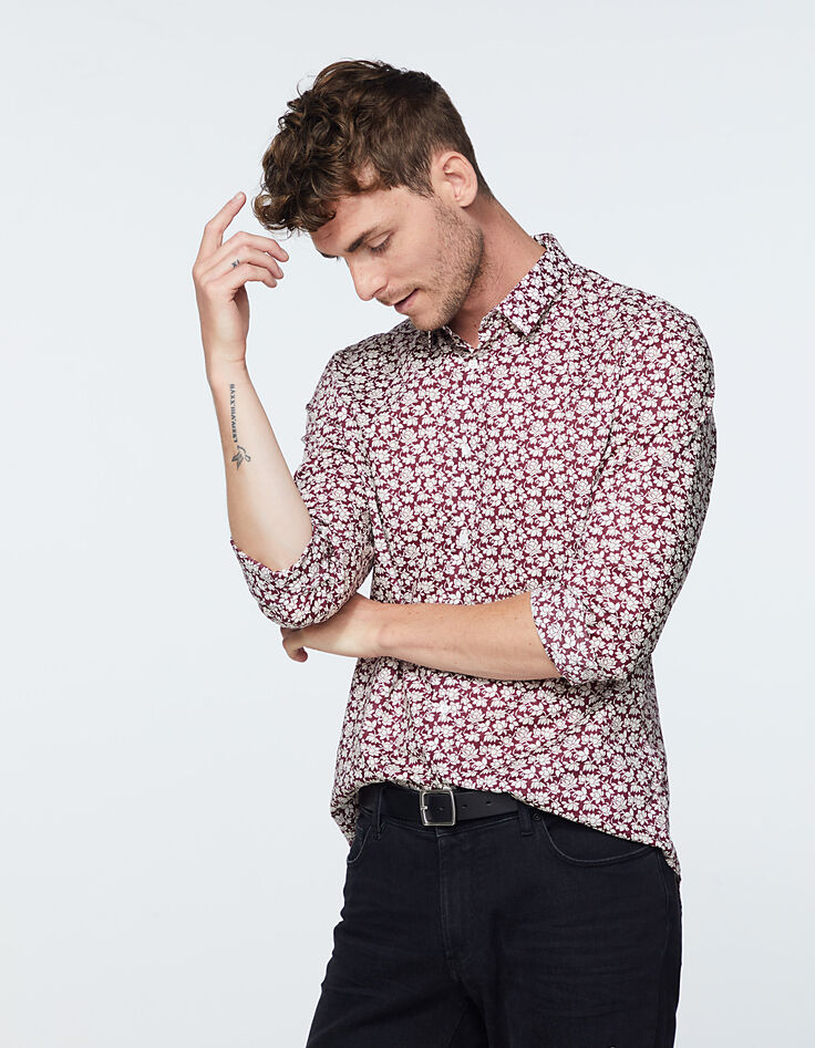 Men’s burgundy Liberty Lotus fabric SLIM shirt-2 Men’s burgundy Liberty Lotus fabric SLIM shirt-2