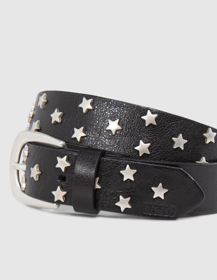 Ceinture cuir noir clous forme étoiles Femme-4