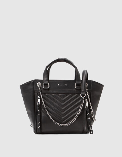 1440 Schwarzes Leder Tote Bag Women's Medium Größe - IKKS