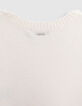 Pull écru tricot cropped broderie message fille-5