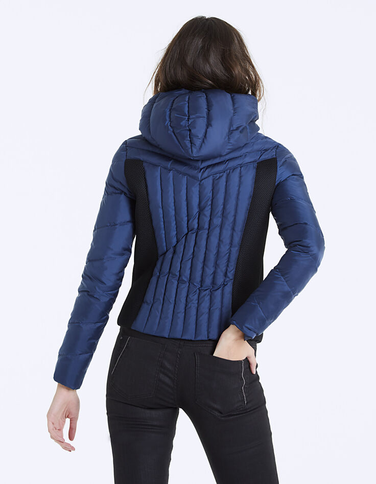 Marineblaue Damen-Steppjacke mit Kapuze und Mesh-3 Marineblaue Damen-Steppjacke mit Kapuze und Mesh-3