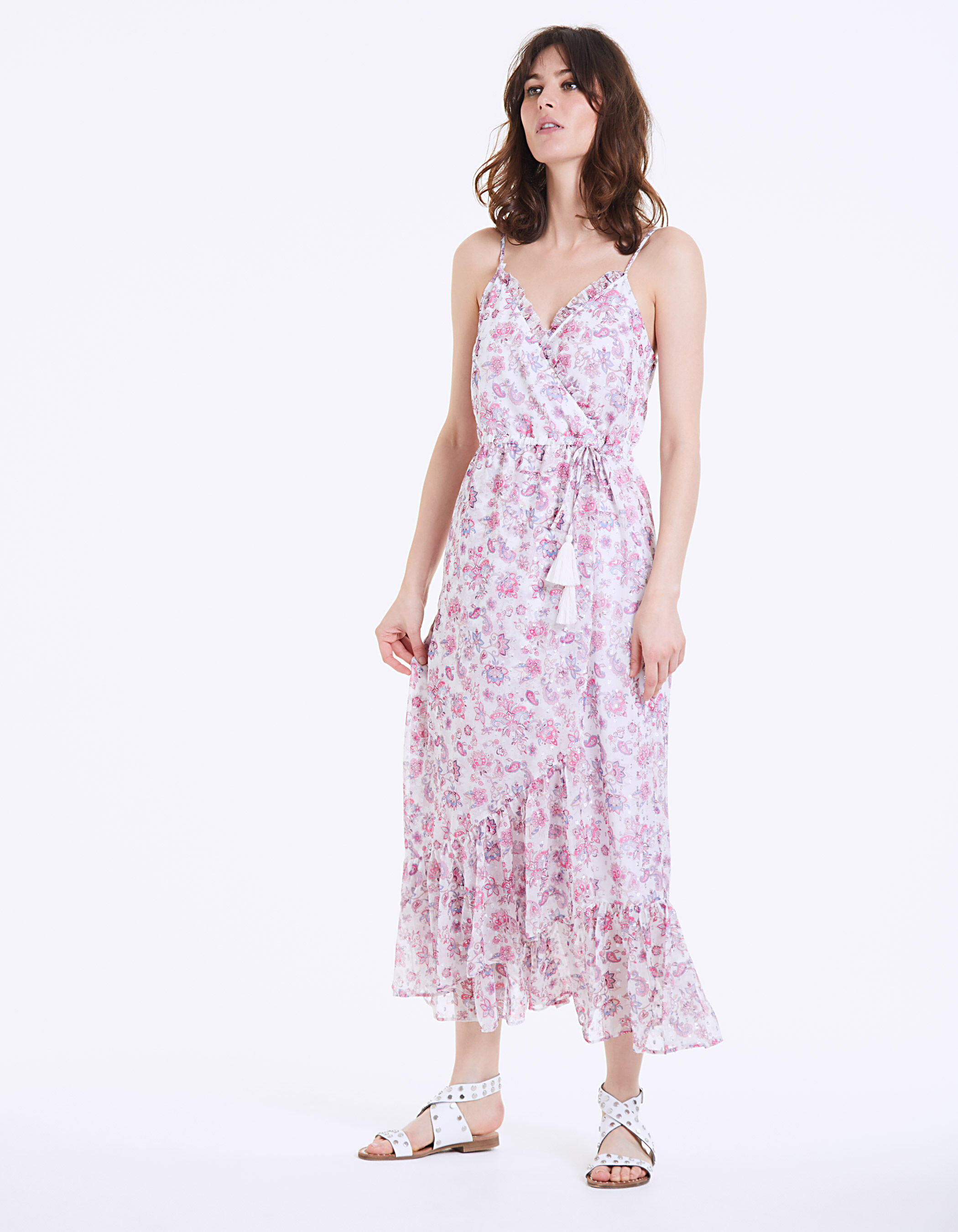 Robe longue fines bretelles voile imprim floral m tallis