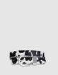 Women's ecru leather belt with foal effect and cow pattern-1