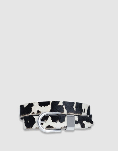 Women's ecru leather belt with foal effect and cow pattern - IKKS