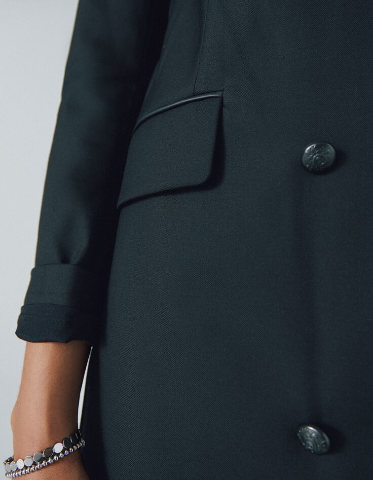 Vestido negro smocking doble botonadura mujer-3