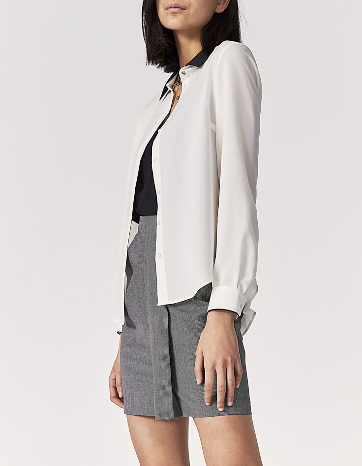 Chemise écru en crêpe recyclé détail col noir femme-1 Chemise écru en crêpe recyclé détail col noir femme-1