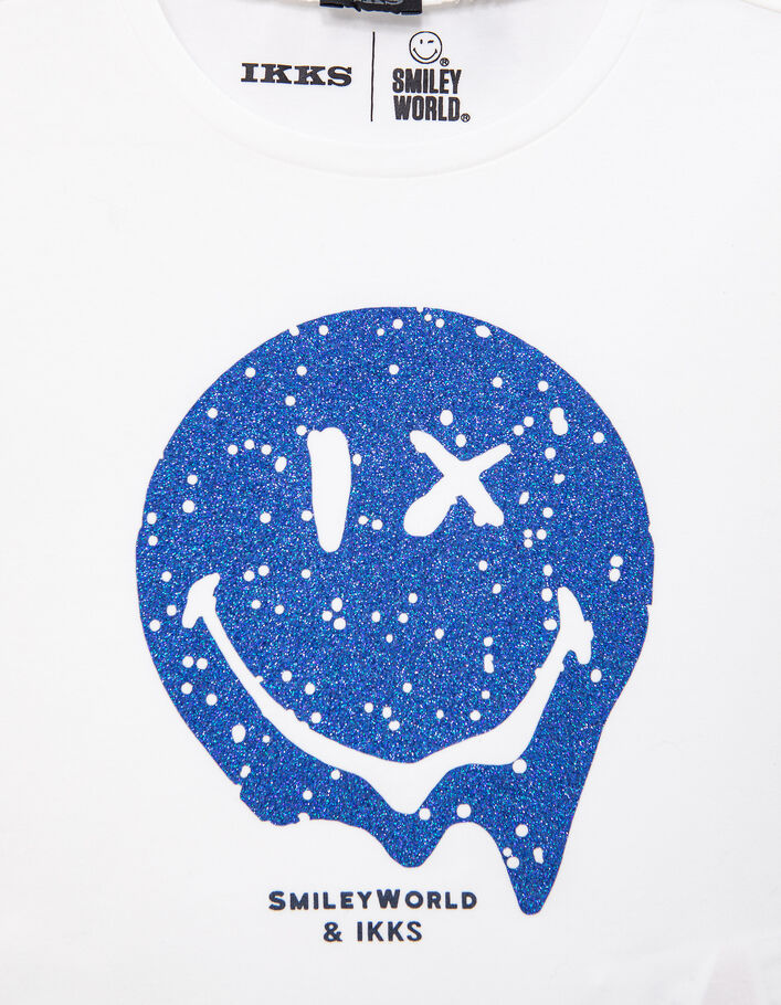 Wit T-shirt blauwe print glitters SMILEYWORLD meisjes - IKKS