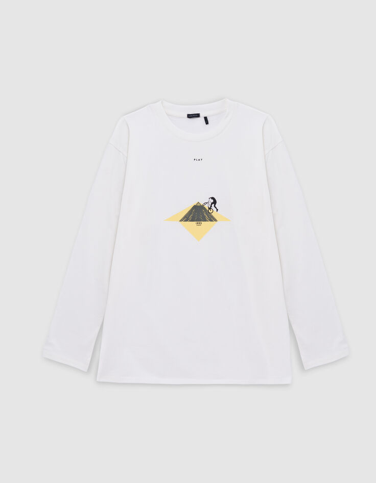 Ecru Bio-Baumwoll-T-Shirt bmx auf Pyramide Junge-1 Ecru Bio-Baumwoll-T-Shirt bmx auf Pyramide Junge-1