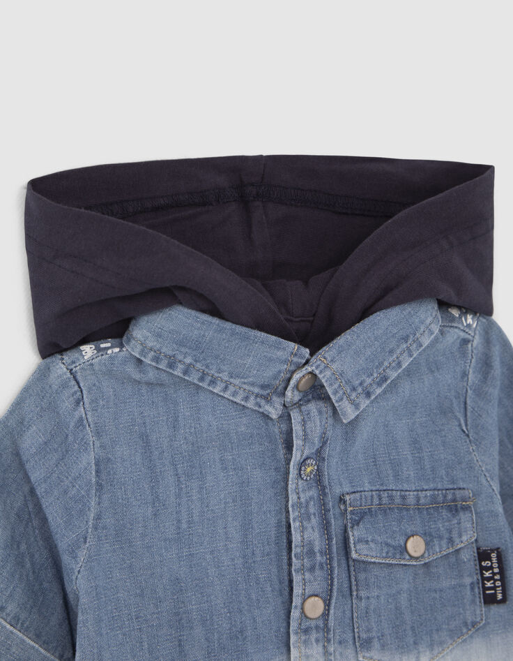 Baby boys’ blue denim shirt with detachable hood-2